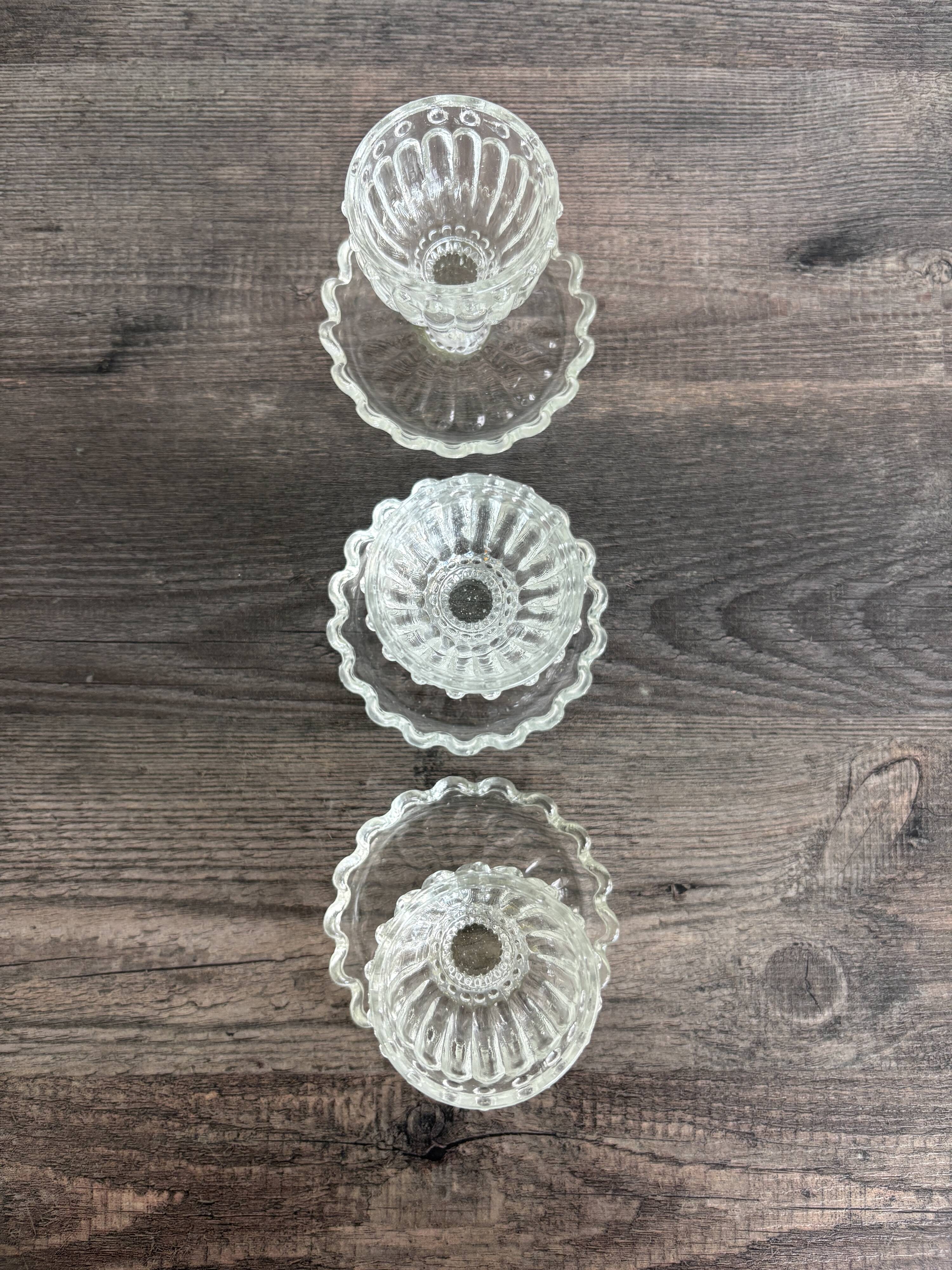 Set of 3 Vintage Glass Egg Cups in Diamond Point Style