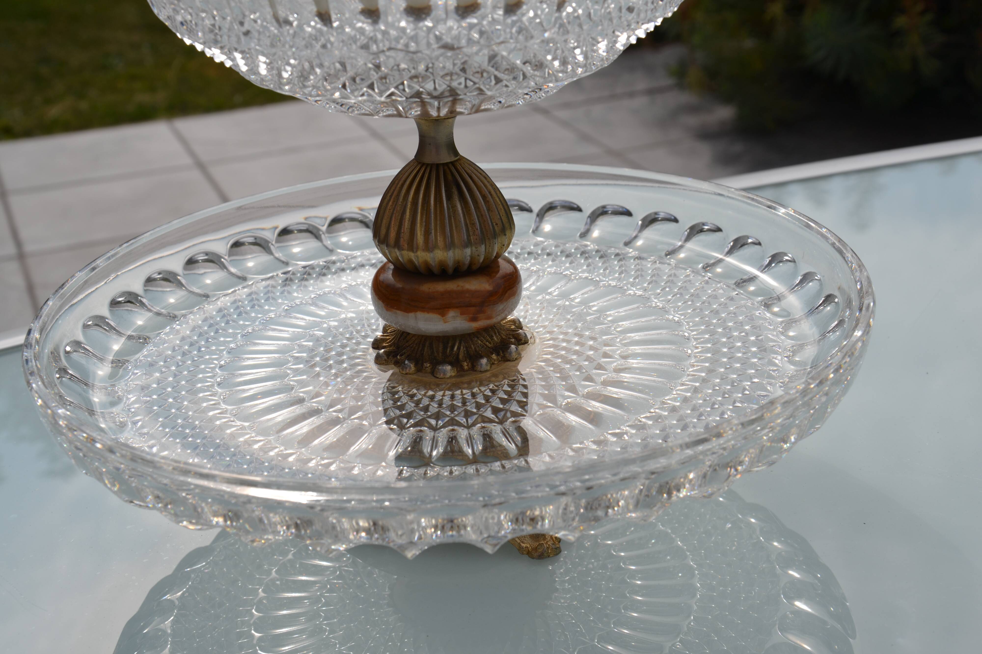 Présentoir, serviteur en cristal, onyx et bronze