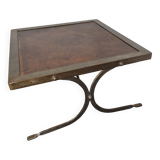 Table basse vintage en acier et cuir