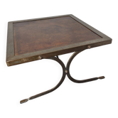 Table basse vintage en acier et cuir
