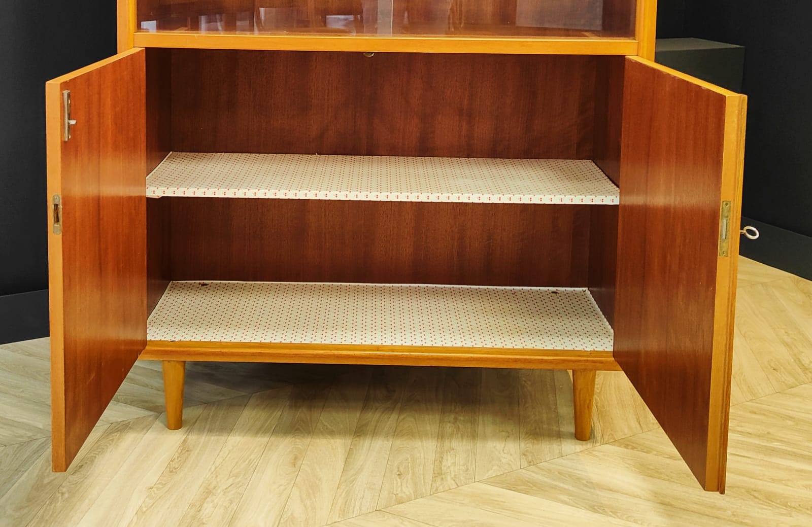 Mid century highboard vintage display cabinet, bookcase