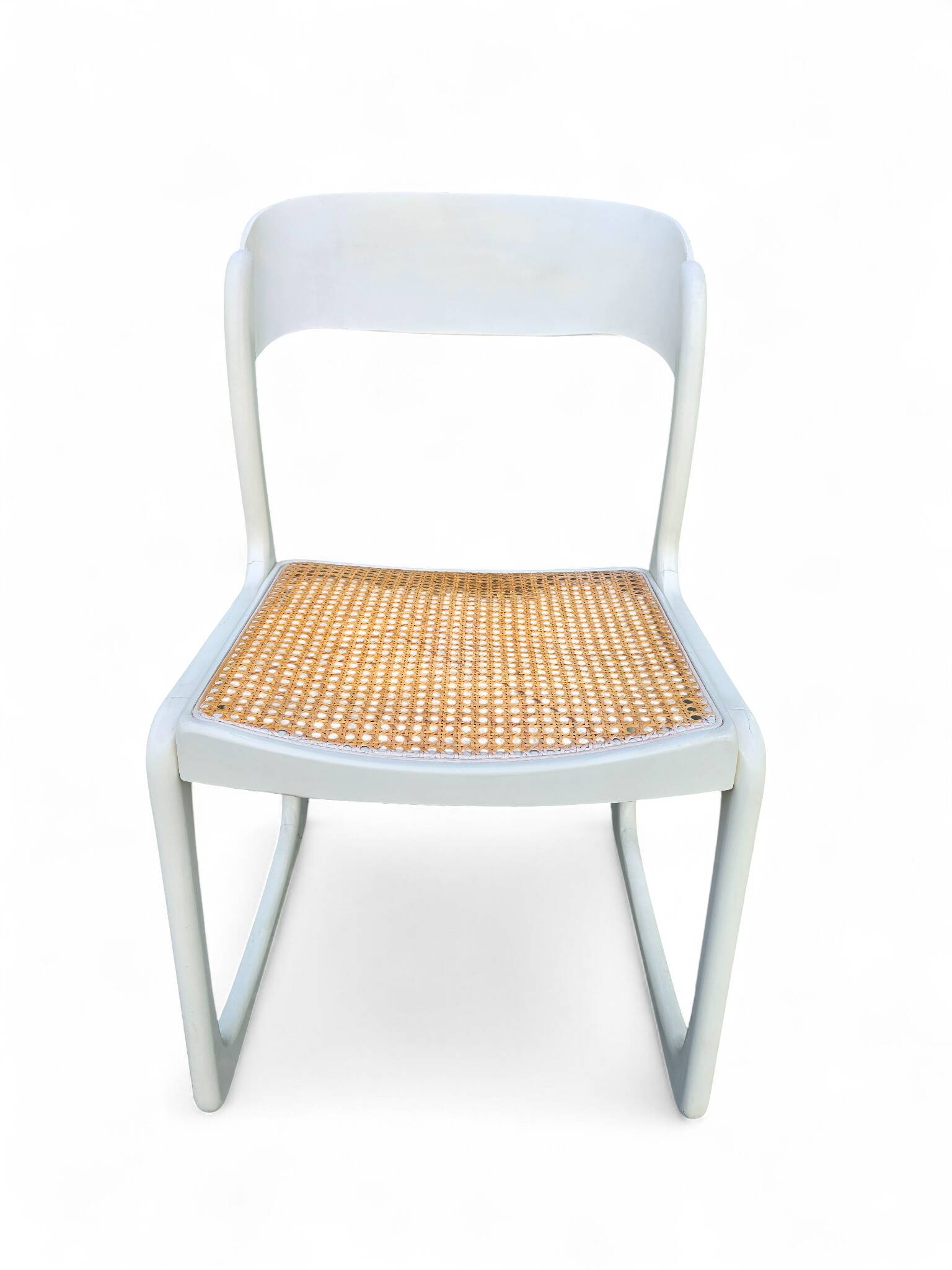 Set of 5 white Baumann "Sleigh" chairs