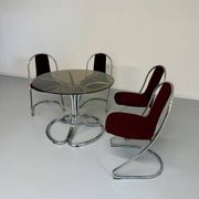 Set of 4 tubular chairs, Italian design, 70s vintage, Cantilever