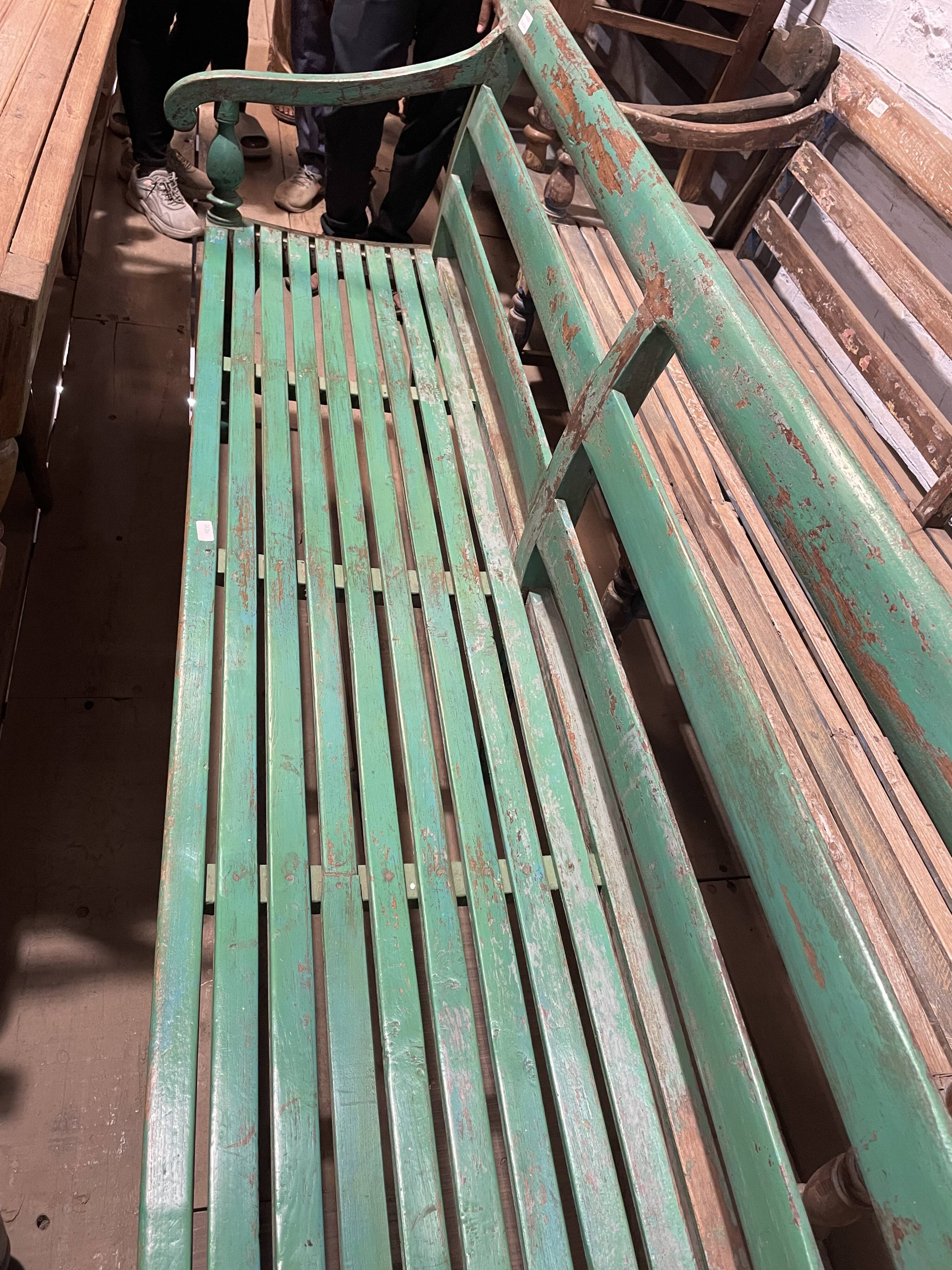 Indian bench in green lacquered teak