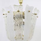 J.T. Kalmar Mid-Century Brass and Textured Glass Suspension Basket, Austria, 1950s