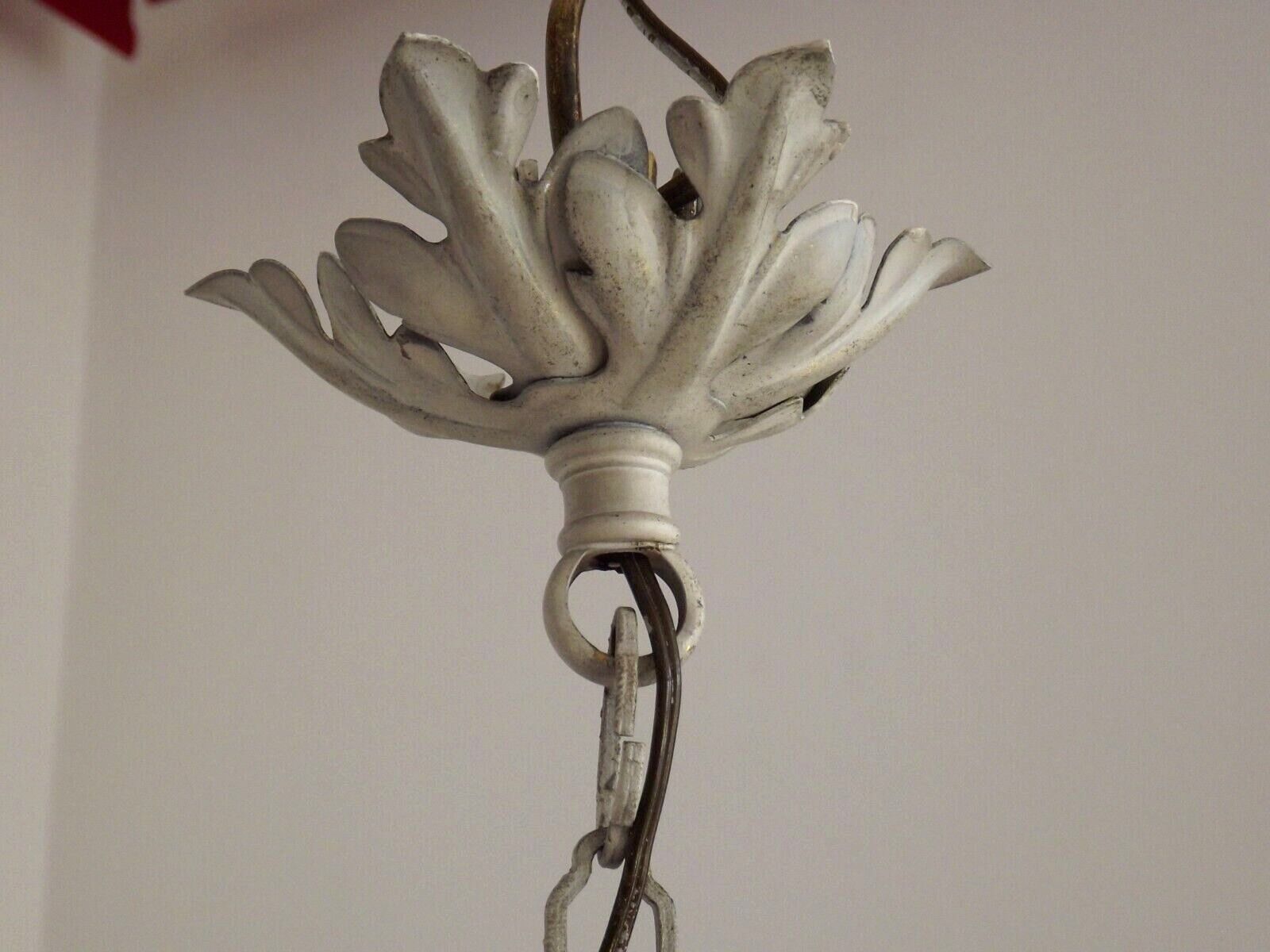 Italian tole ware 3 light cage chandelier with porcelain flowers