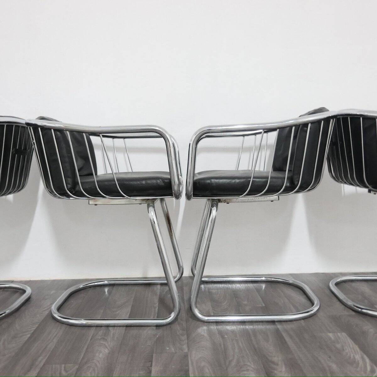 Steel Armchairs attributed to Gastone Rinaldi, 1970s, Set of 4