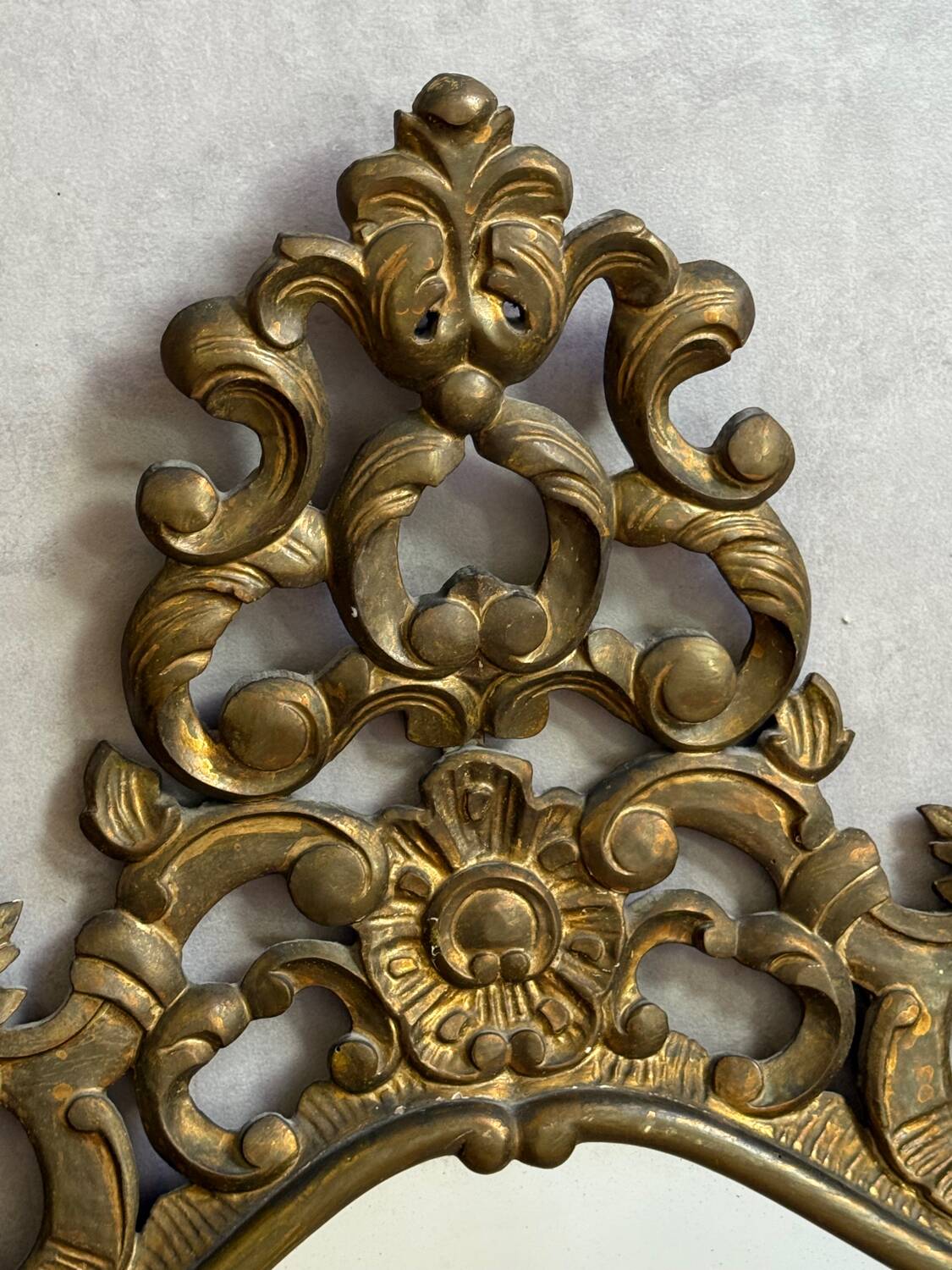 Golden wooden mirror in Baroque style from the 1950s, France.