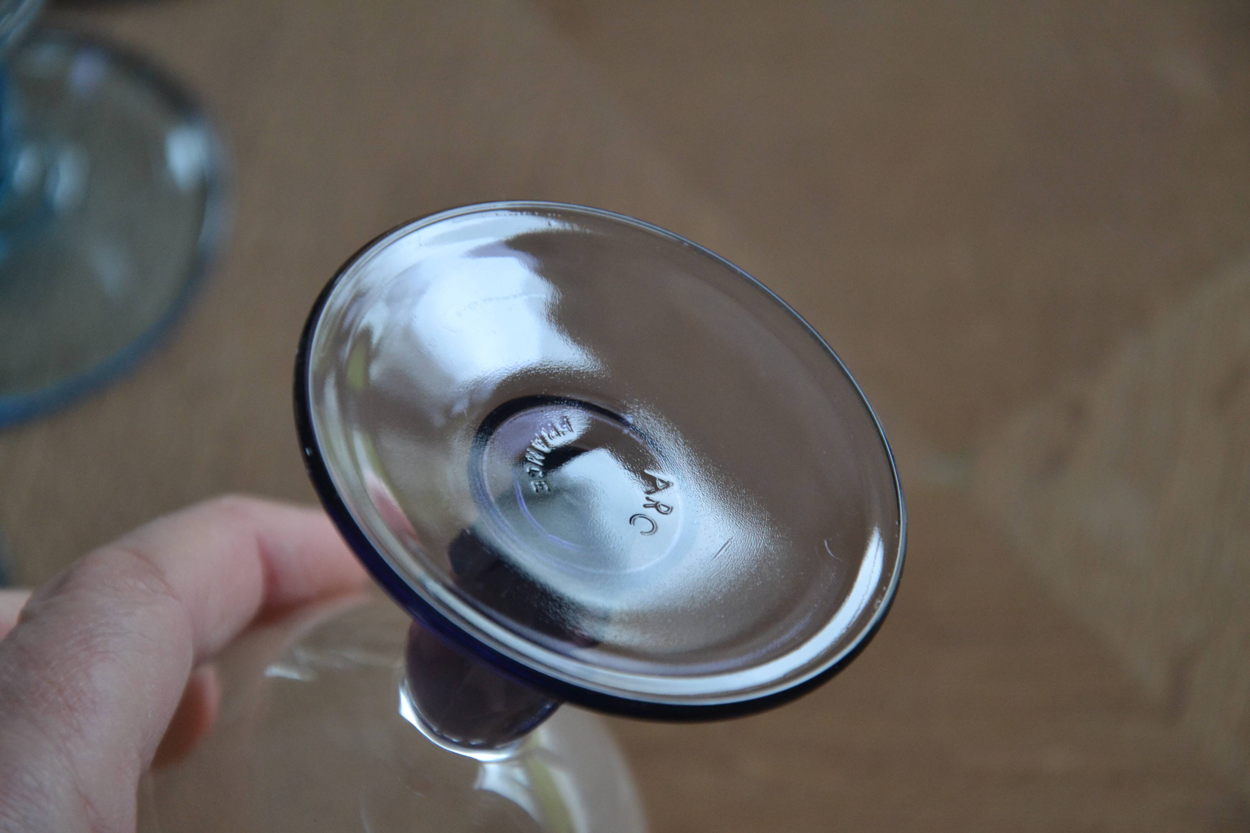 12 blue and purple stemmed glasses