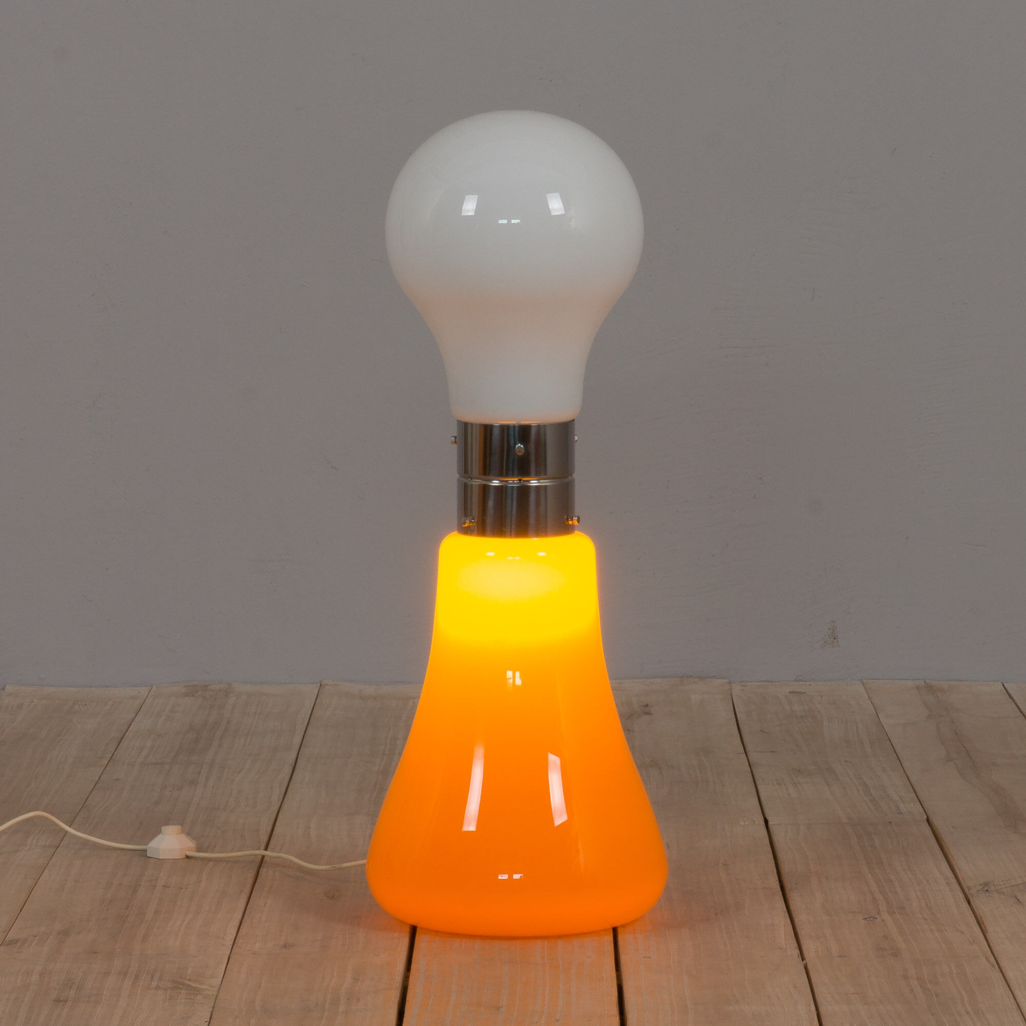 Brillo floor lamp by Carlo Nason for Mazzega in white and orange Murano glass