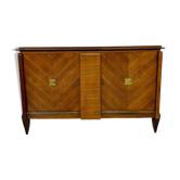 Ancien buffet, enfilade Art déco en placage de bois et bronze, années 30
