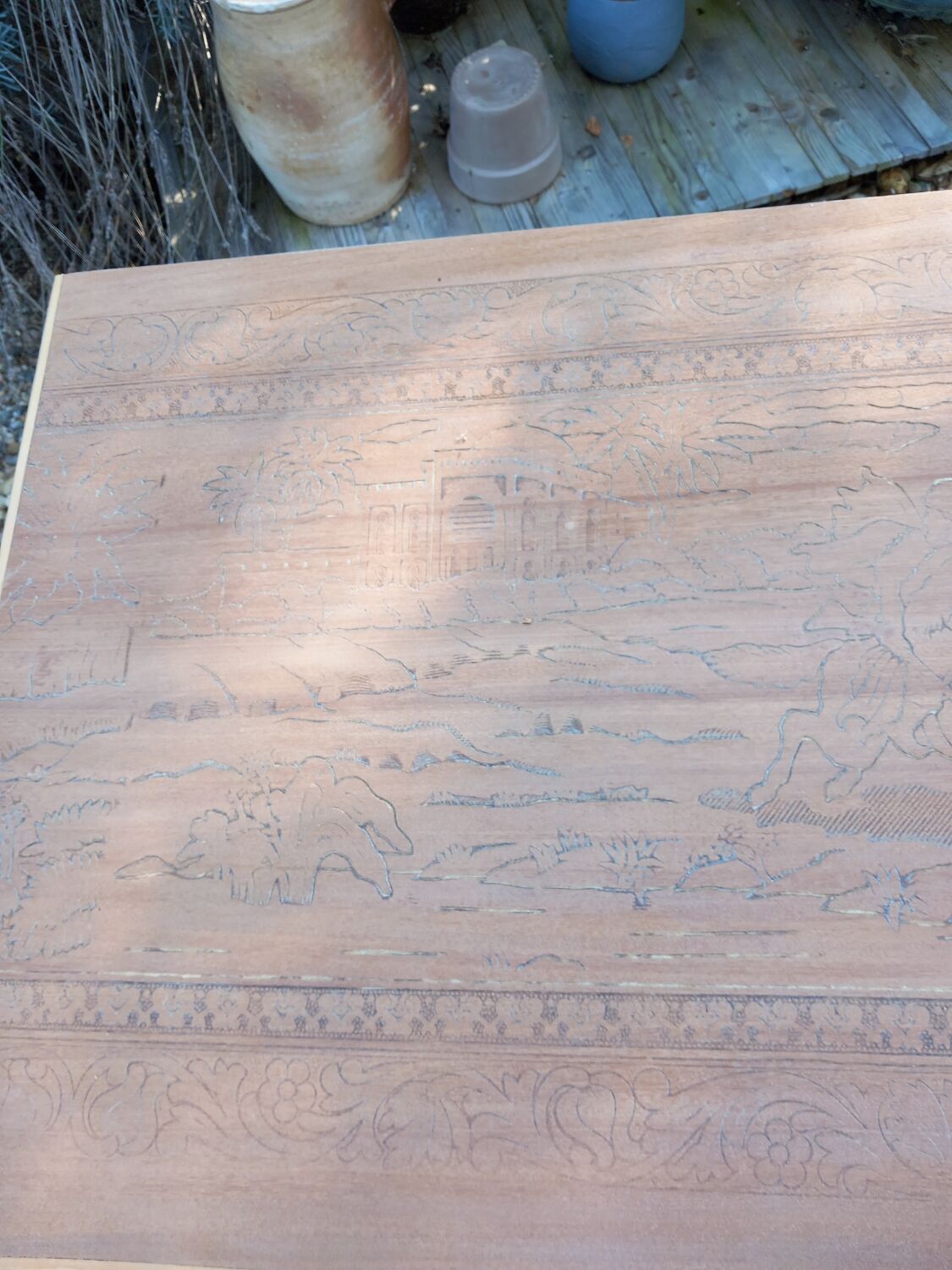 Antique carved wooden chest