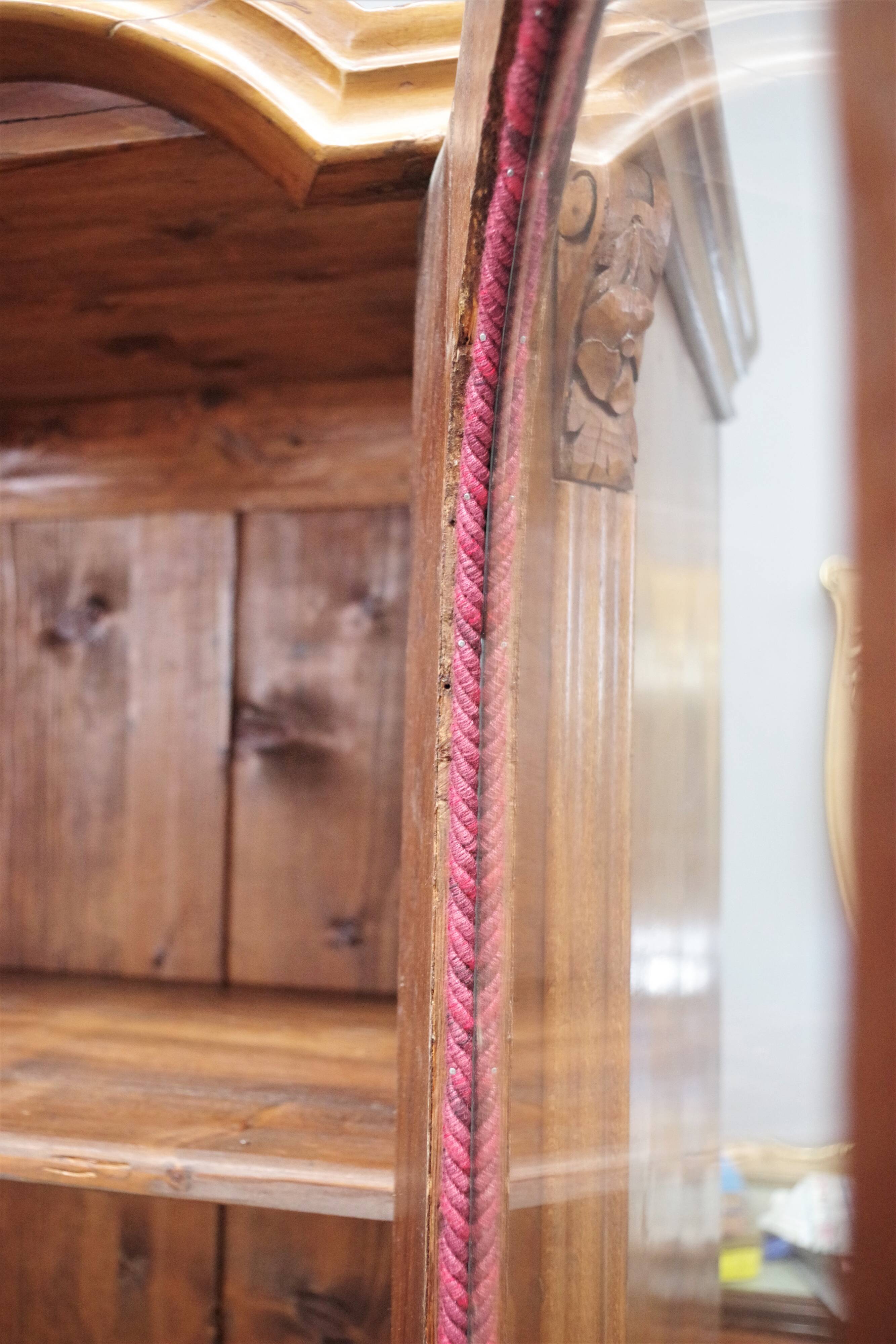 Showcase in fir wood and carved walnut, early 1900s