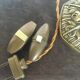 Bronze lamp, lampshade fabric stripe and cable vintage switch
