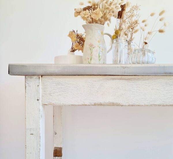 Table de métier en bois et zinc