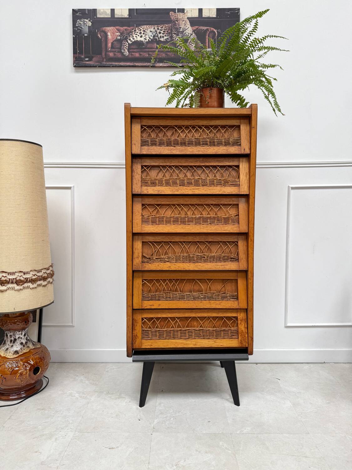 Vintage rattan chest of drawers