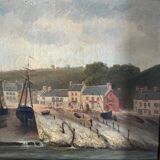 Oil on canvas by F. Lemoine the port of Nantes late 19th century stucco frame