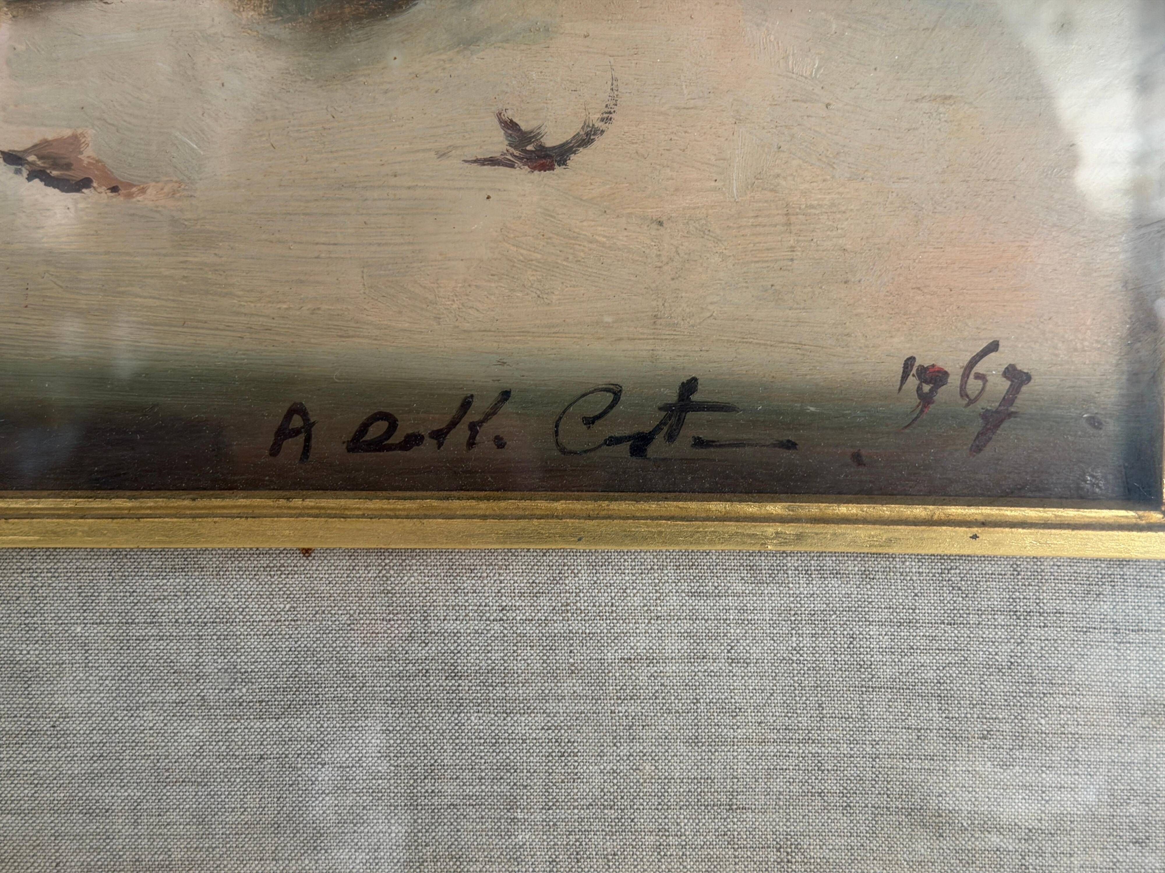 Still life with pomegranates and walnuts Oil painting on canvas signed, 1967, Italy