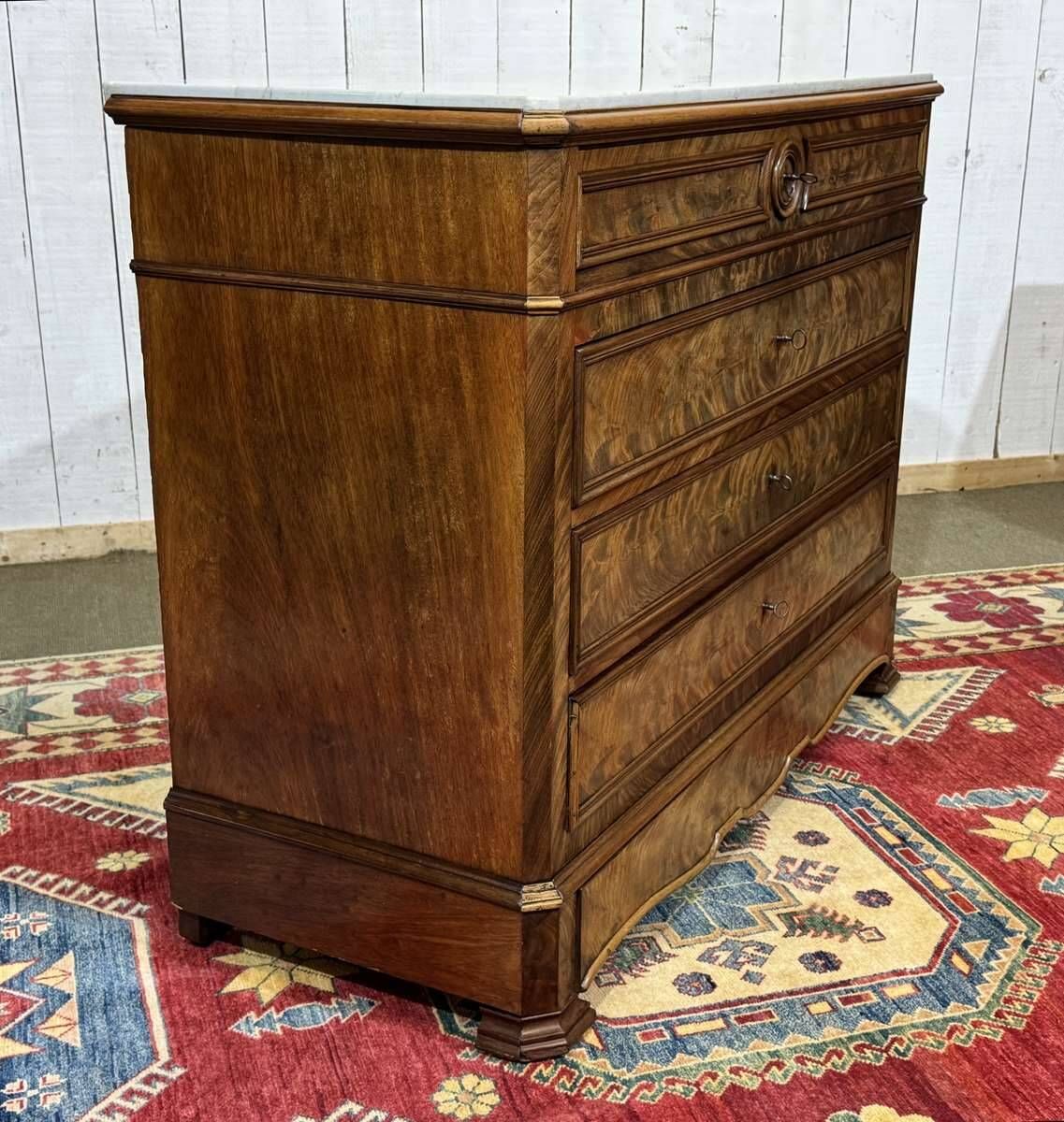 Napoleon III commode in mahogany, oak and with a fine white marble top, late 19th century.