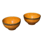 Pair of small orange bowls with black edging