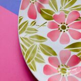 Dish digoin sarreguemines with pink and green ceramic flowers - old-retro -kitchen