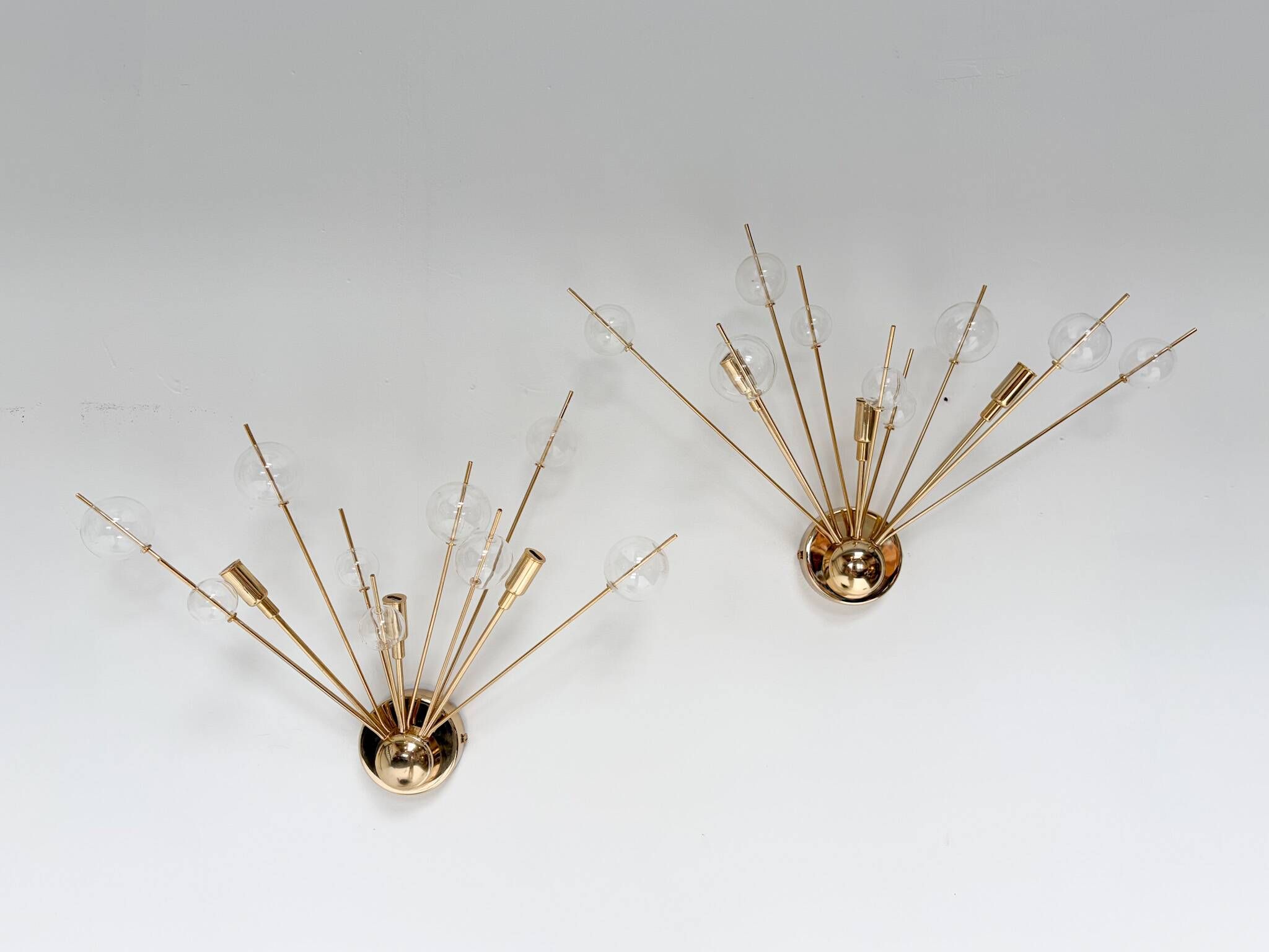 Set of 2 Italian wall lamps with glass spheres, 1970s
