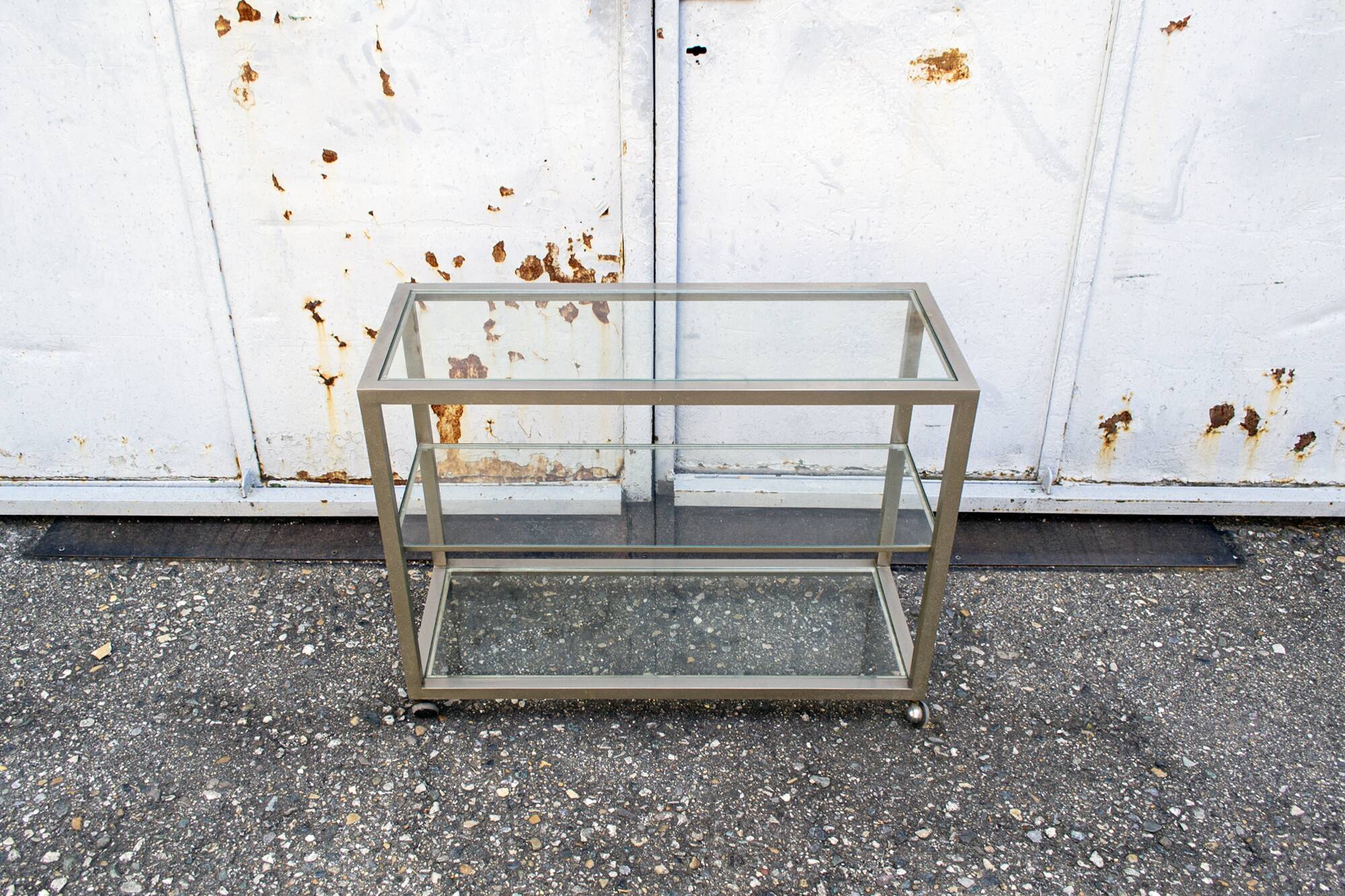 Console Ottone e vetro con ruote Italia Anni '70