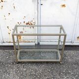 Console Ottone e vetro con ruote Italia Anni '70