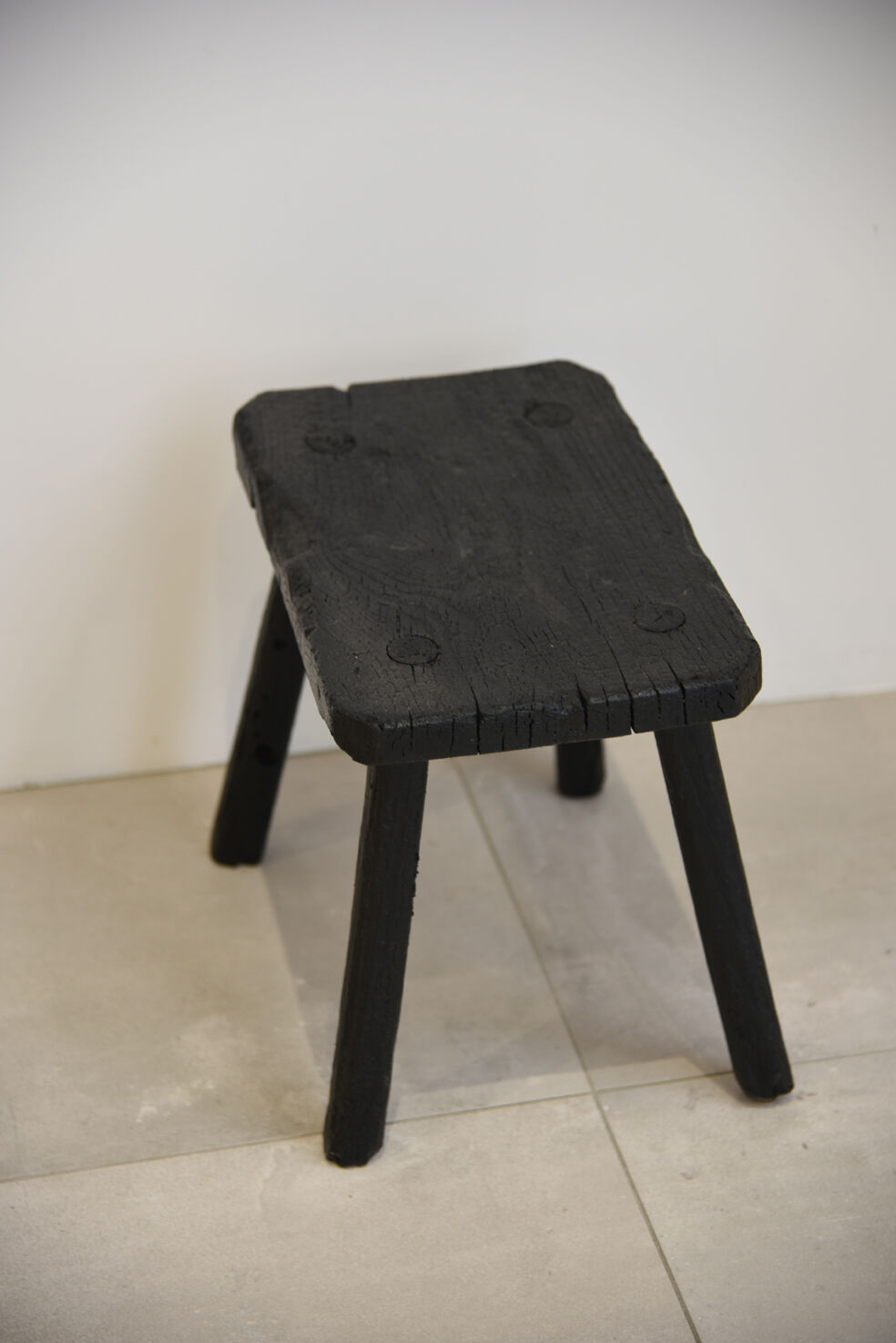 Stool wood finish wood burned with treatment shou-sugi-ban