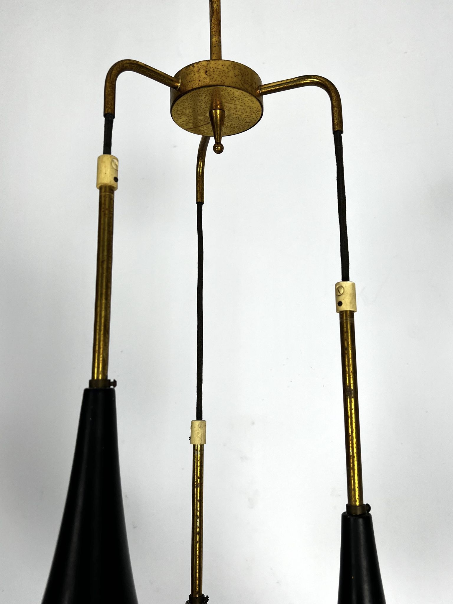 Mis-Century Stilnovo style pendant with three lights. Italy 1950s