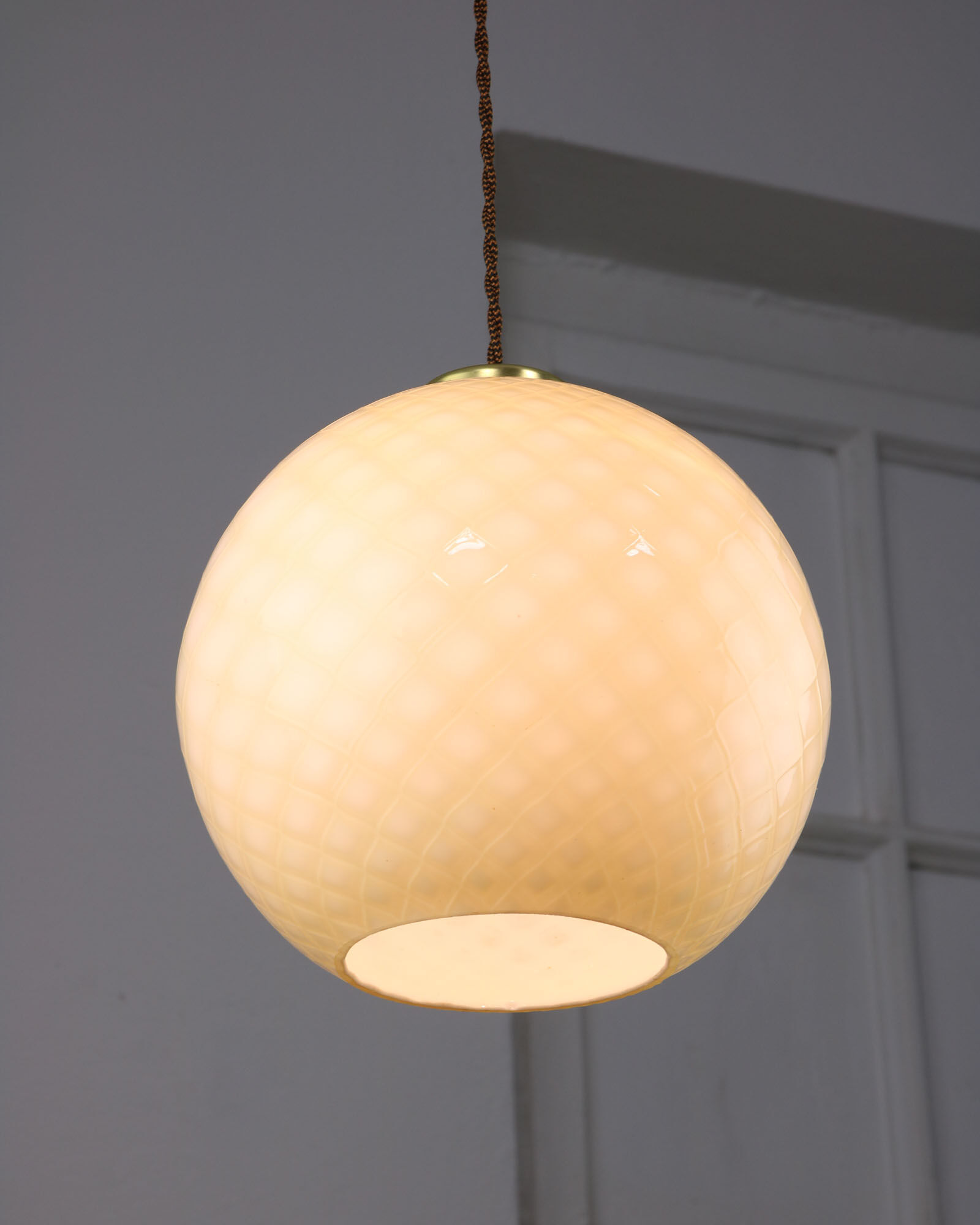 Mid-century Yellow & Brass Pendant Lamp