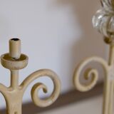 Set of 2 candle holders flower painted metal and glass