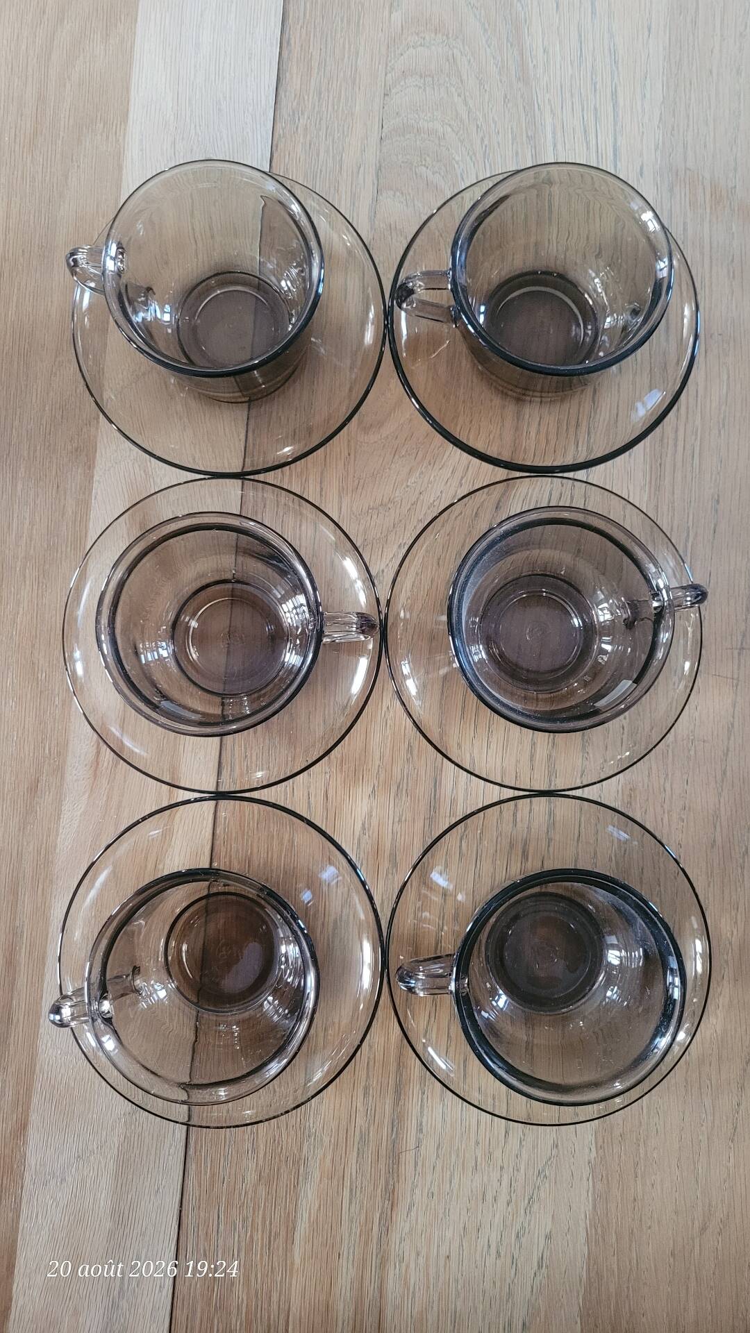 6 cups and saucers in Arcoroc BP glass