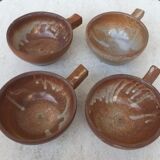 Set of 4 stoneware bowls with square handle