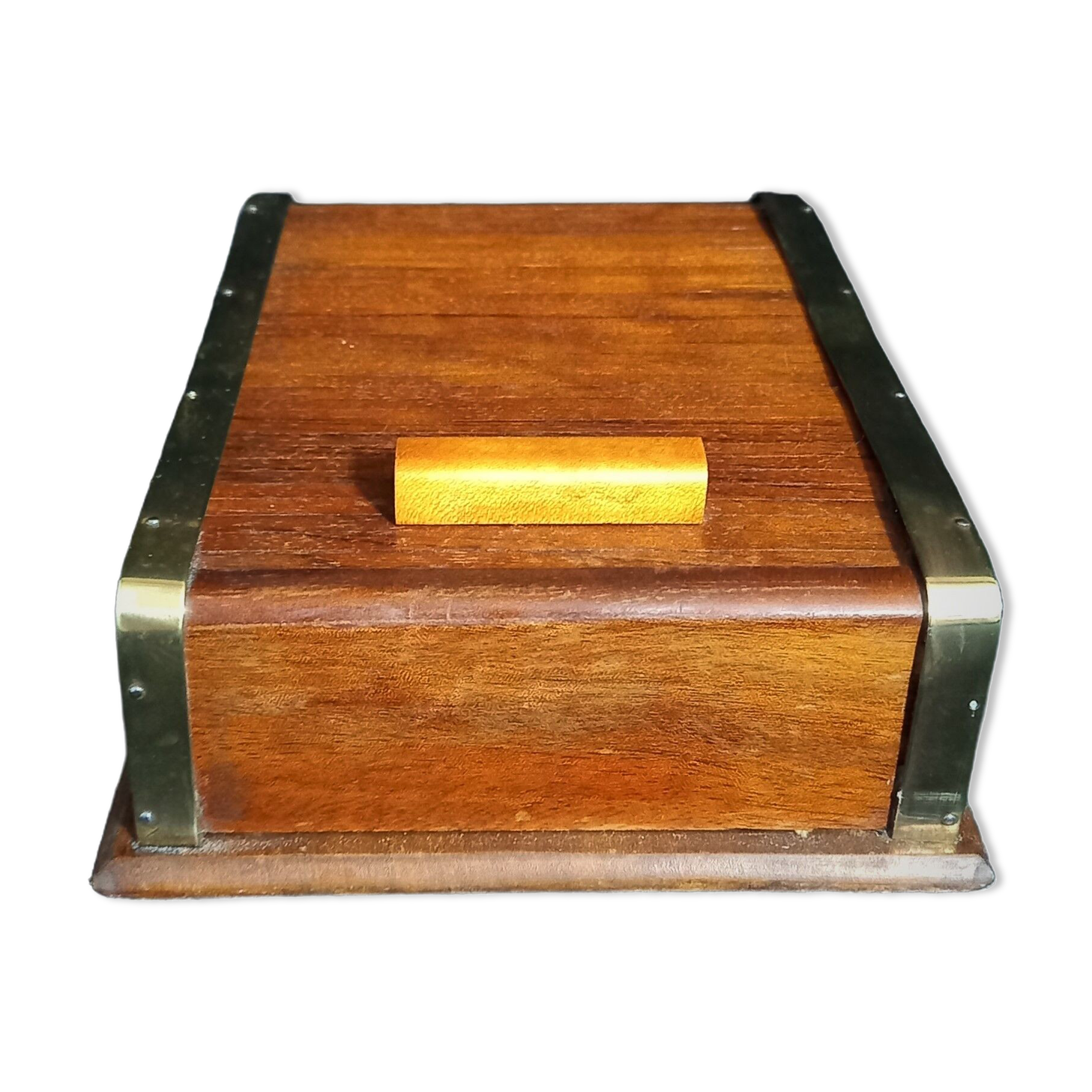 Art deco cigar box with sliding lid and brass finishes
