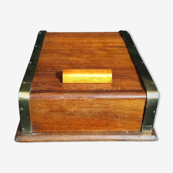 Art deco cigar box with sliding lid and brass finishes