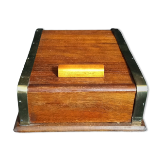 Art deco cigar box with sliding lid and brass finishes
