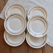 6 plates vintage faïence ivoire liserées dorés