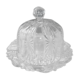 Old cheese bell on its molded pressed glass tray