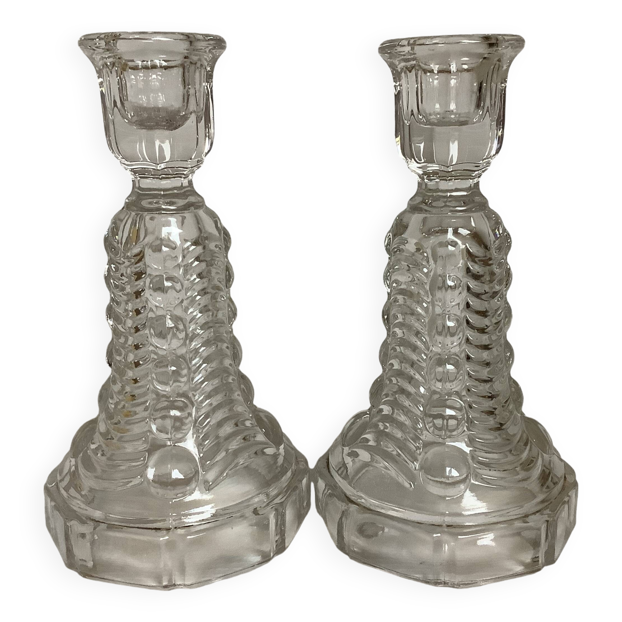 Pair of old Val Saint Lambert art deco candlesticks