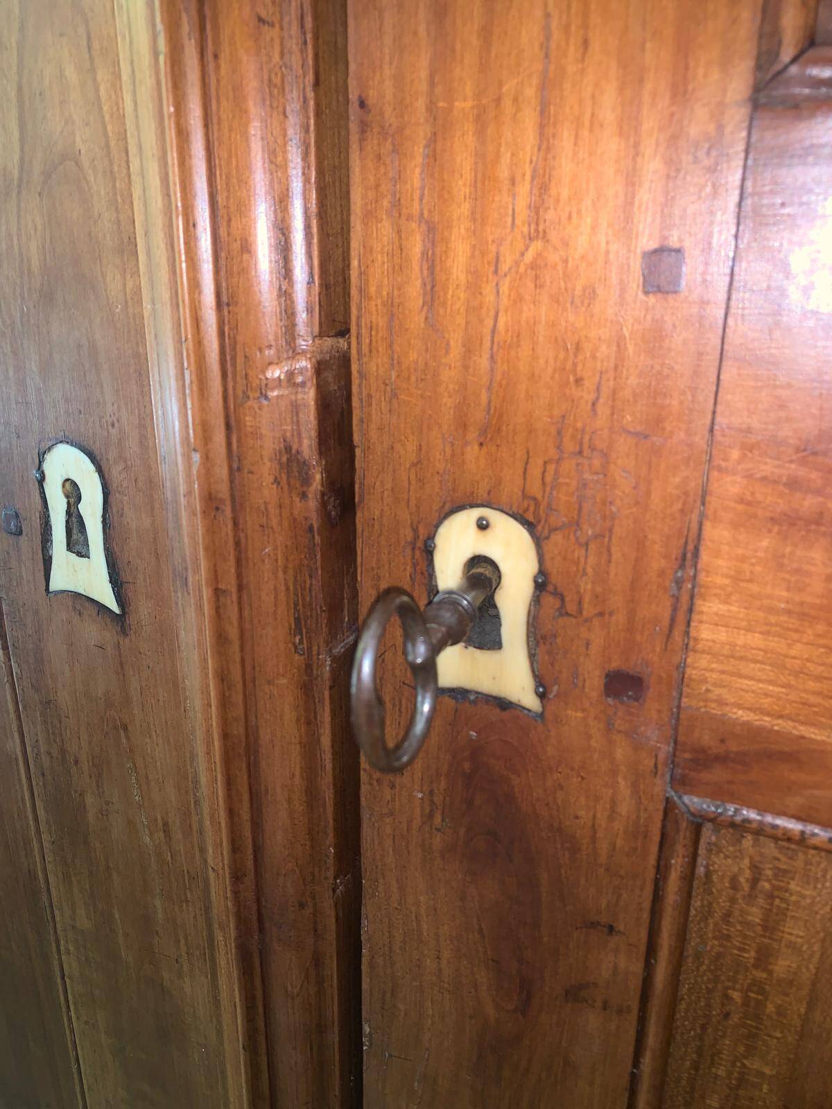 Large solid cherry wood wardrobe with ivory hardware