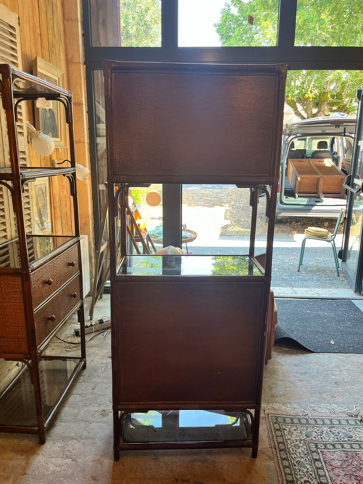 Enfilade étagère rotin vintage