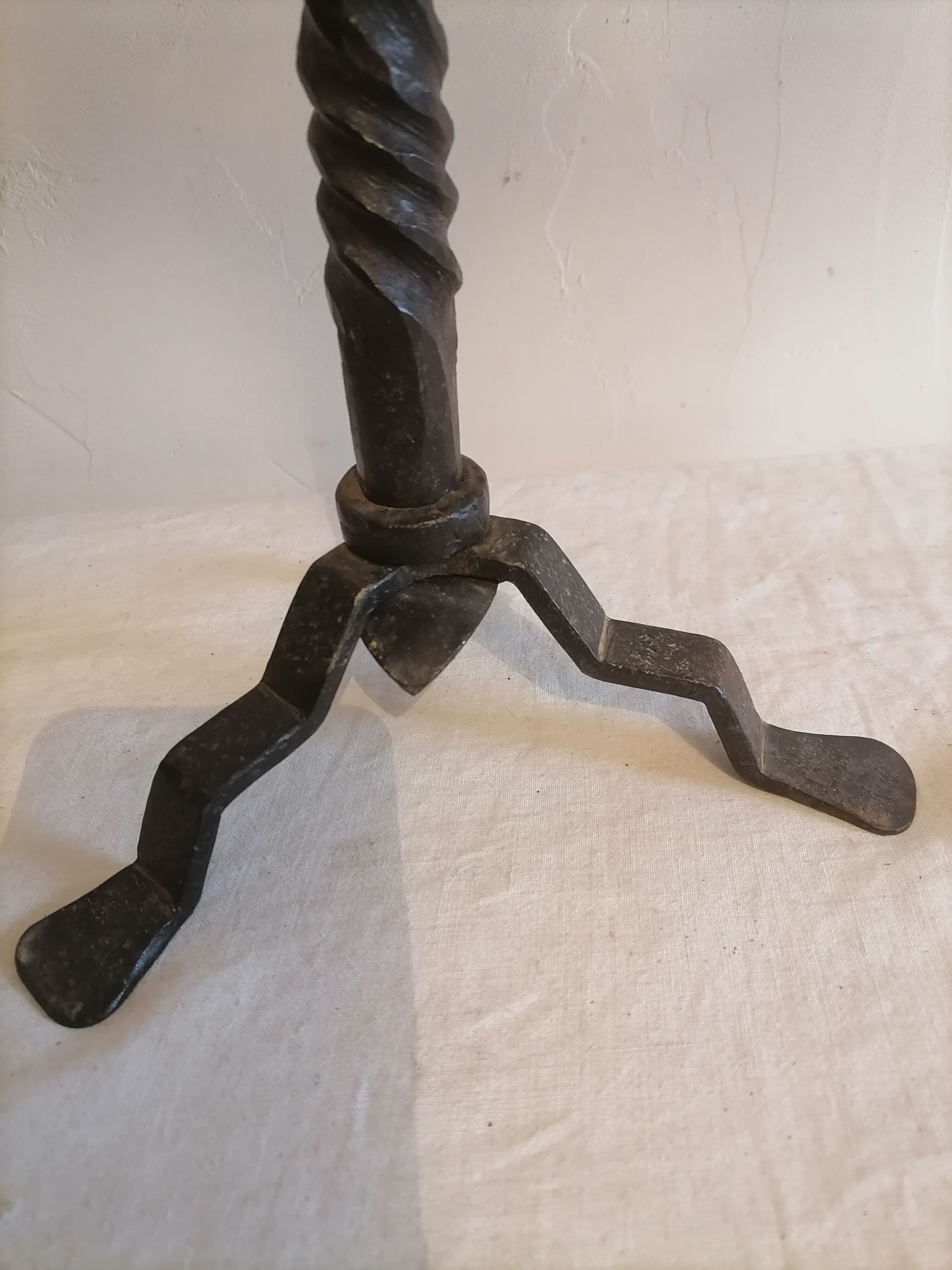 Pair of wrought iron candelabras. Mid-twentieth century.