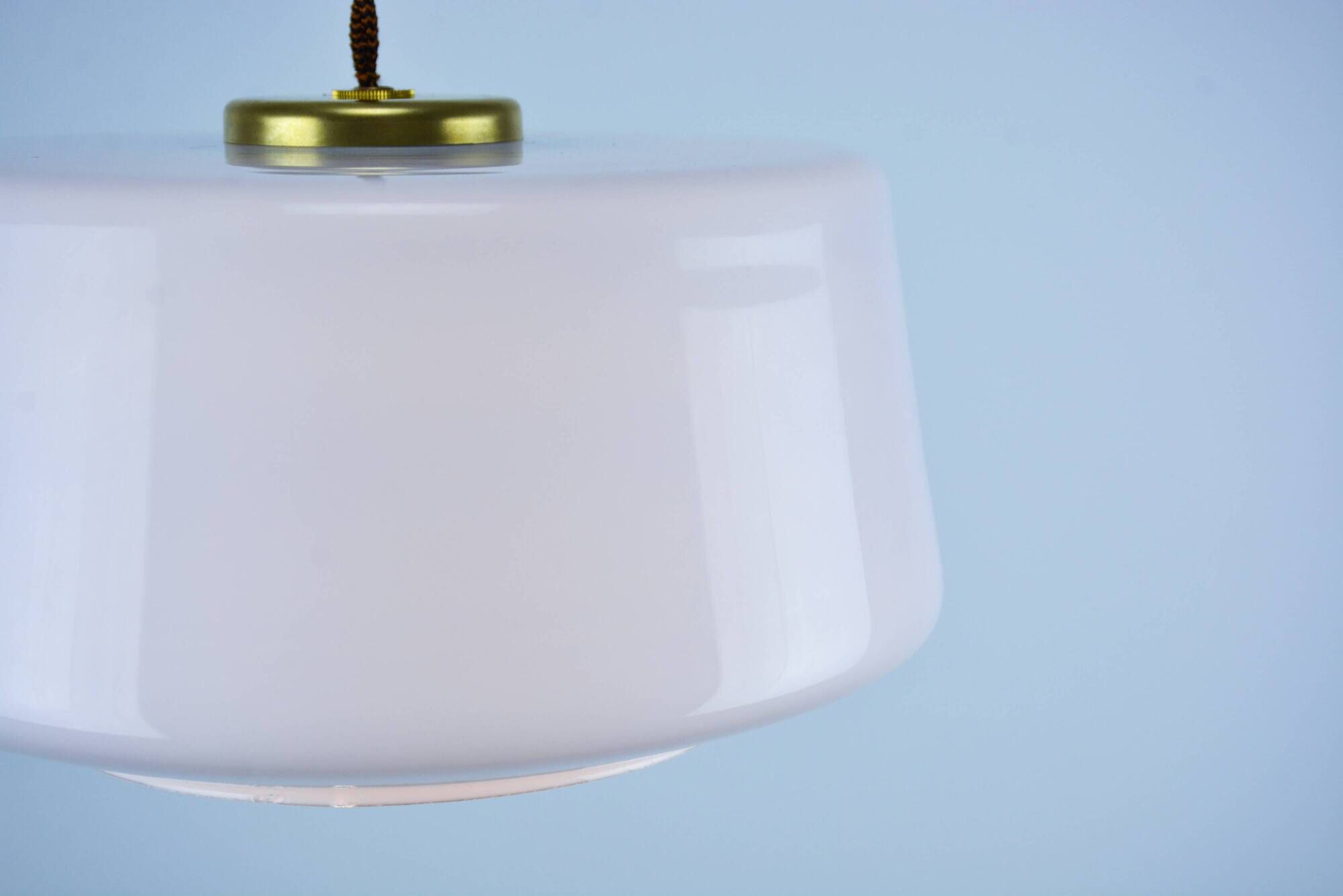 Vintage Mid-Century Baby Blue Glass and Brass Pendant Lamp