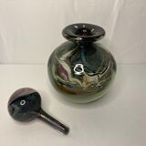LUZORO (Michèle), Polychrome glass ball bottle signed XXth