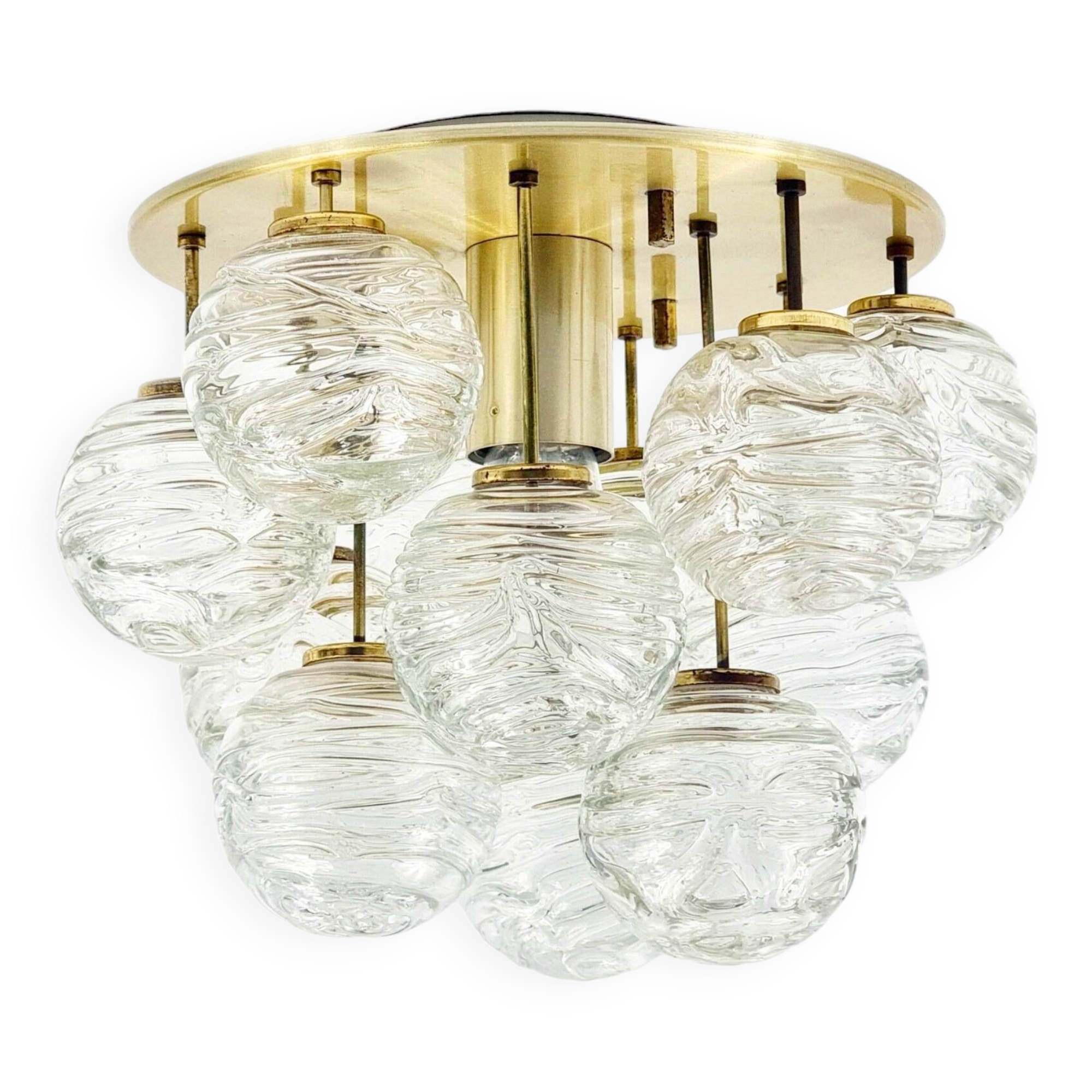 Mid-Century Murano Glass & Brass Flush Mount/Ceiling Light from Doria Leuchten, Germany, 1960s