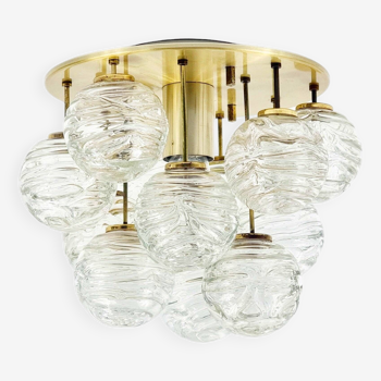 Mid-Century Murano Glass & Brass Flush Mount/Ceiling Light from Doria Leuchten, Germany, 1960s