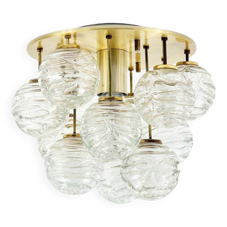 Mid-Century Murano Glass & Brass Flush Mount/Ceiling Light from Doria Leuchten, Germany, 1960s