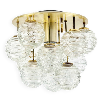 Mid-Century Murano Glass & Brass Flush Mount/Ceiling Light from Doria Leuchten, Germany, 1960s