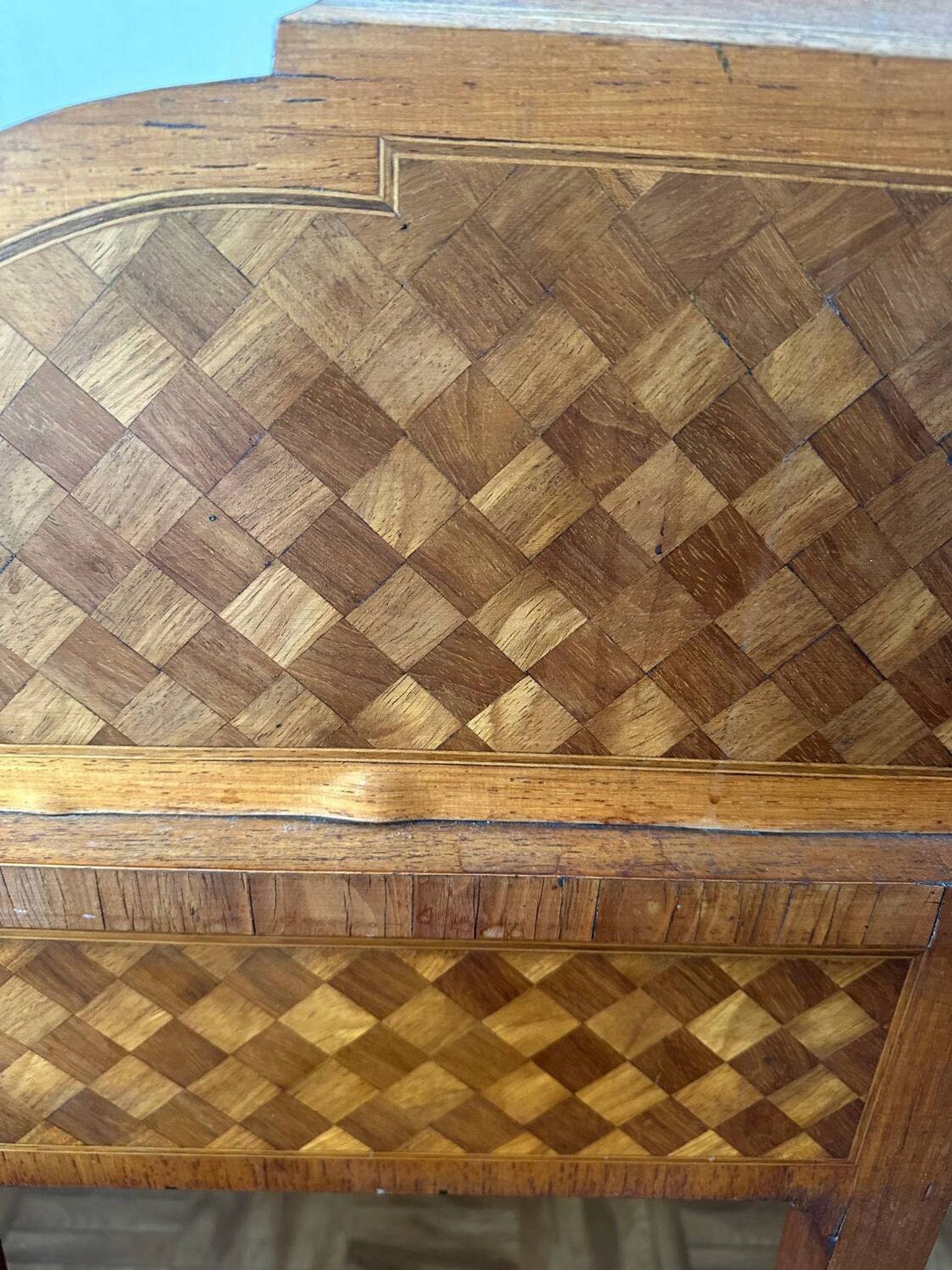 Cylindrical desk in cubic marquetry Louis XVI style late 19th, early 20th century